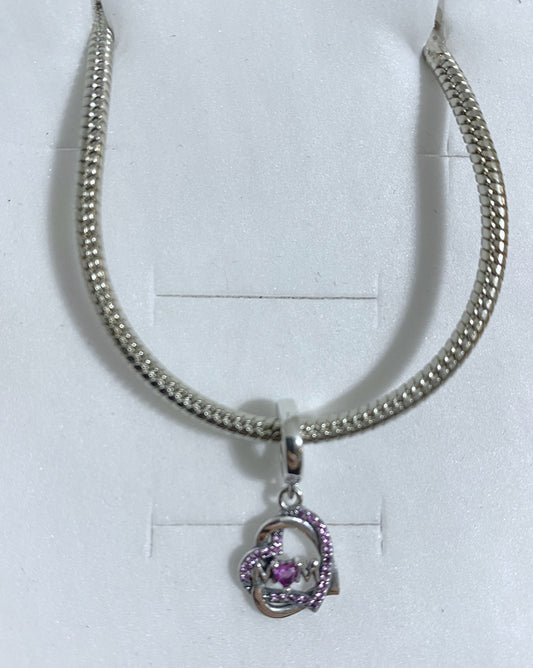 Mom Rhinestone Double Heart Charm Bracelet