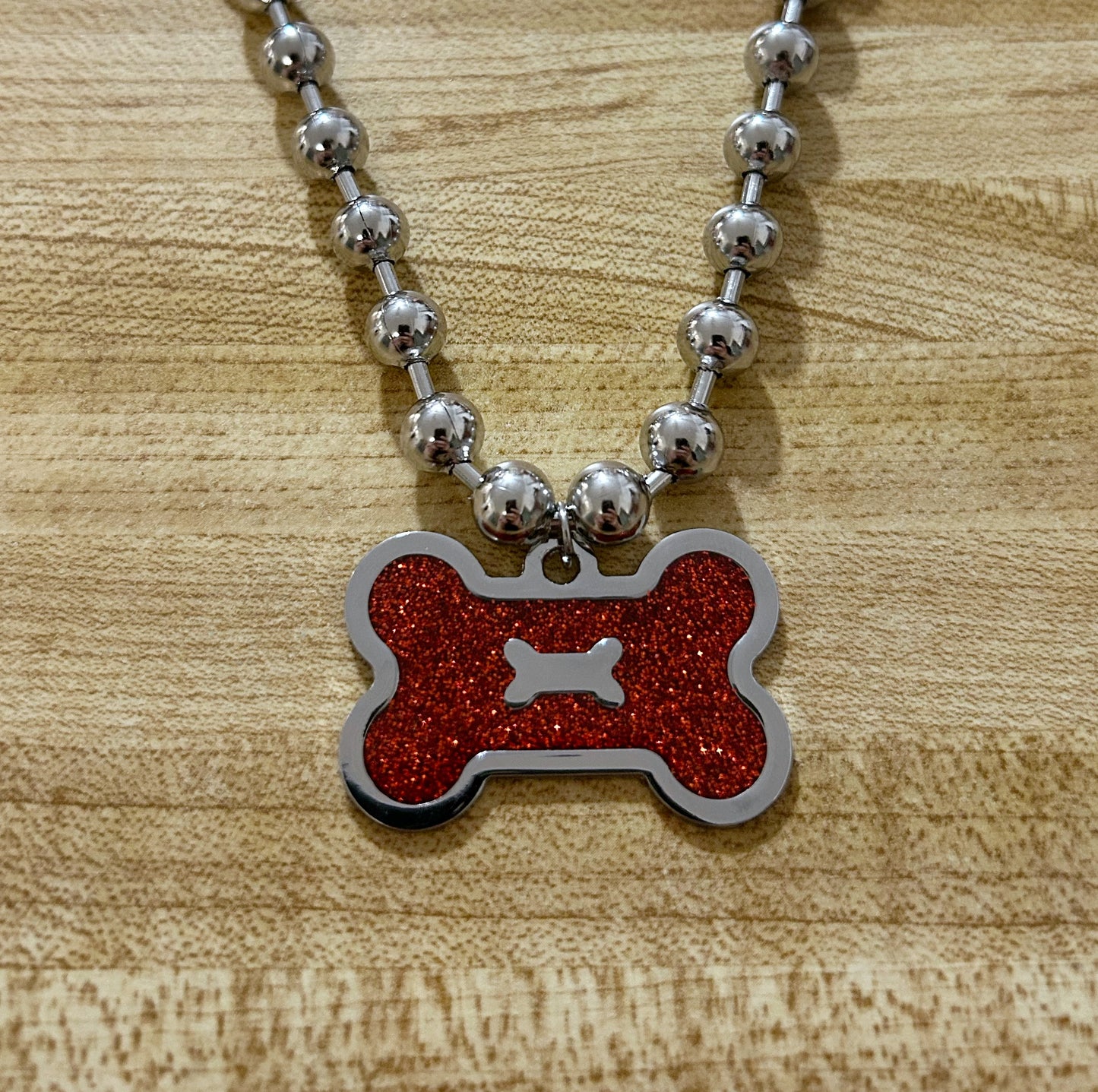 Red Glitter Dog Bone necklace