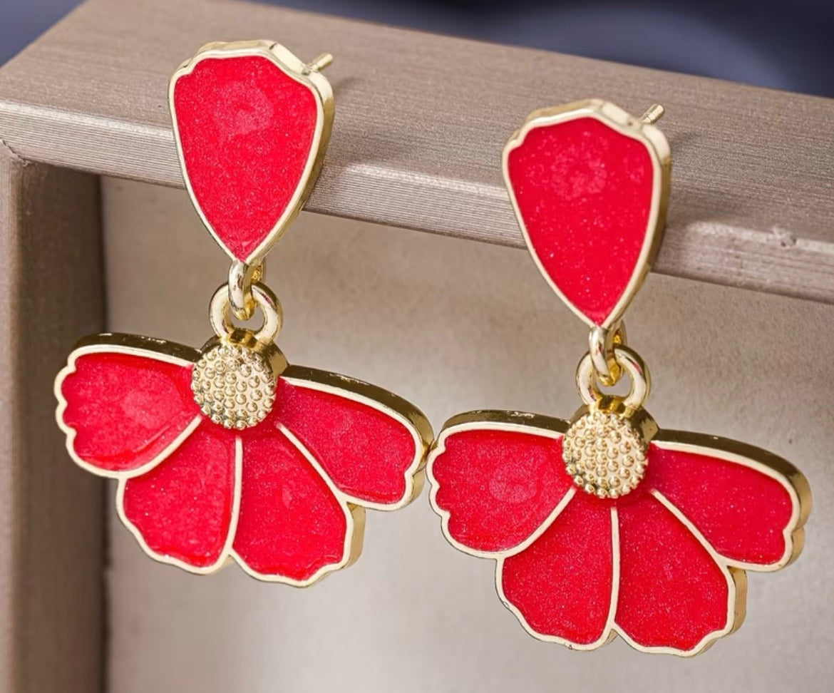 Red Flower Petal Earrings
