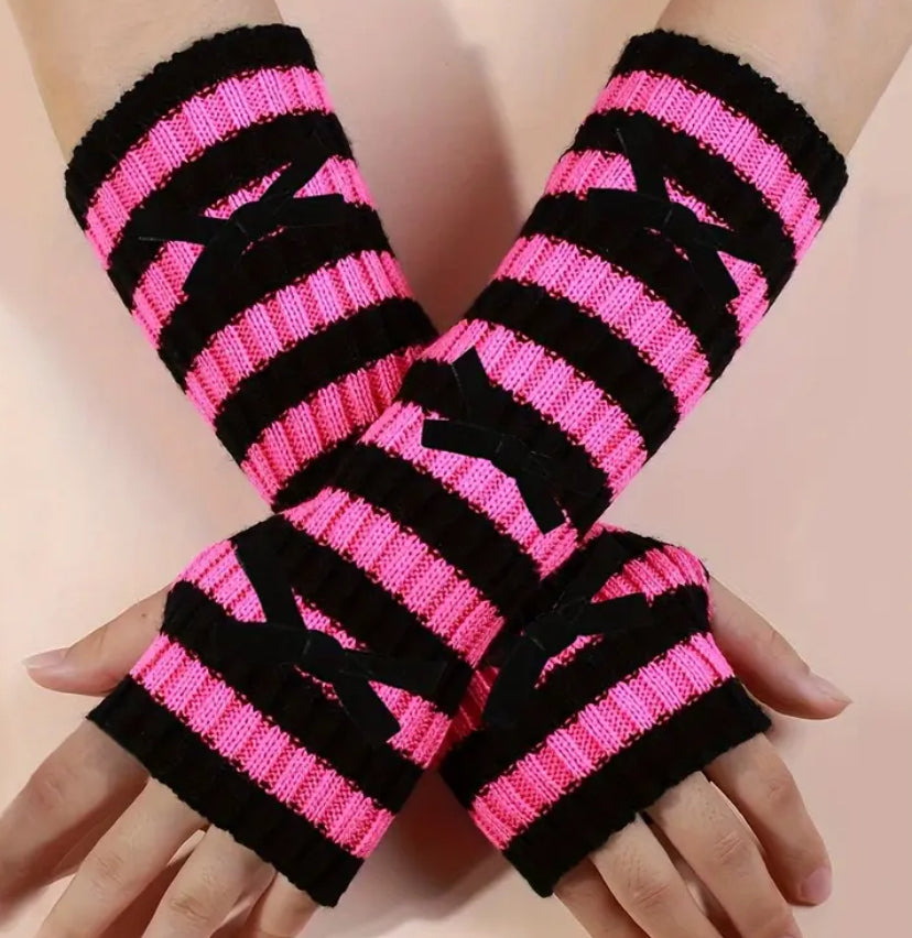 Hot pink and black arm warmers