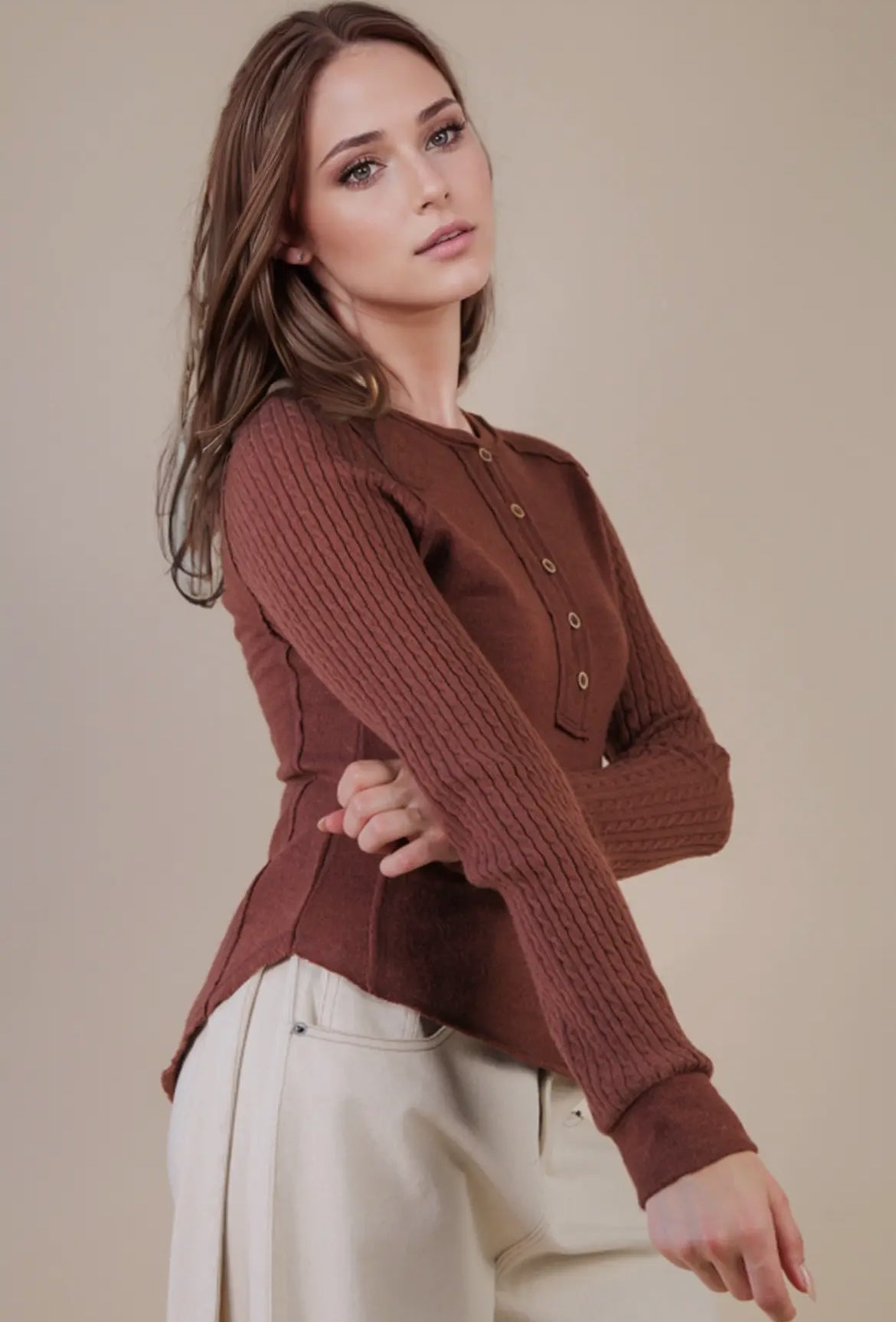 Cocoa Cable Knit Long Sleeve