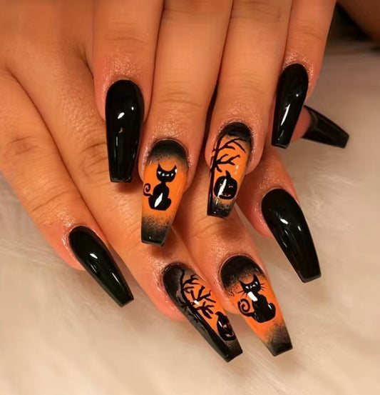 Dark Cat Halloween Nails