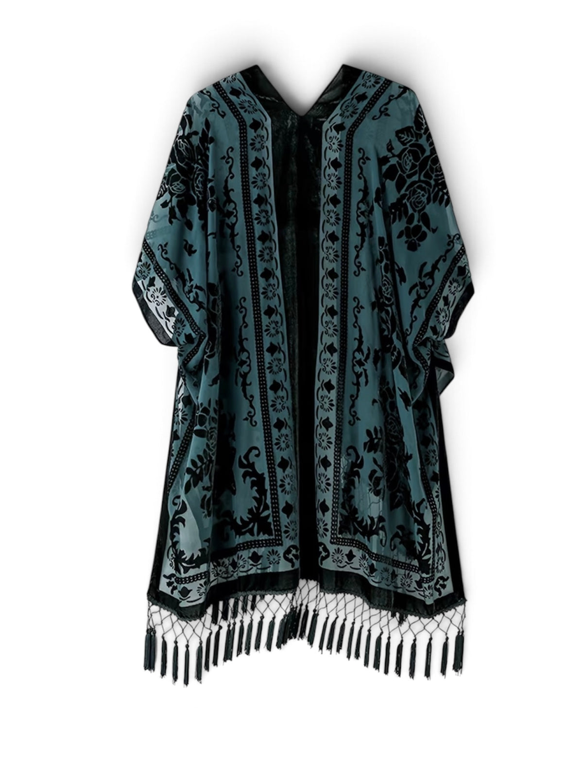 Burnout Velvet Kimono- Dark Green
