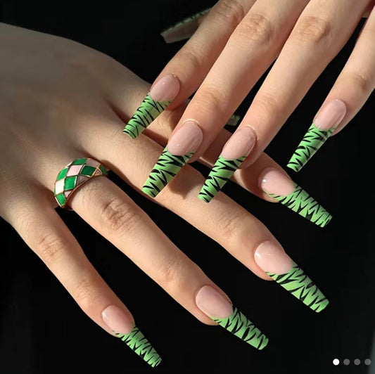 Green French Long Nails