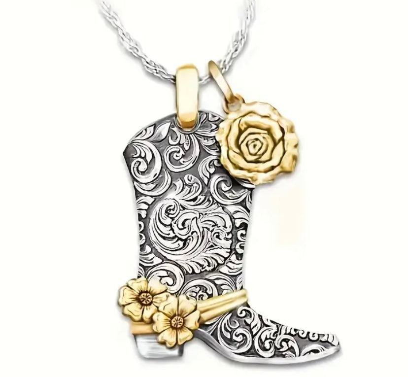 Floral Southern Boot Necklace