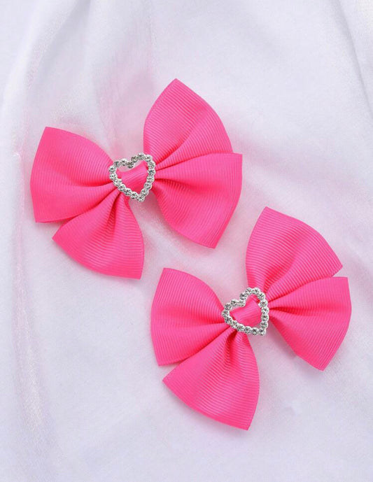 Heart Rhinestone Hot pink bows Set of 2