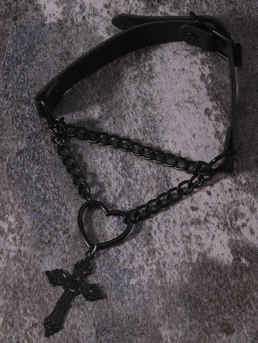 Goth Cross Heart Chain Necklace