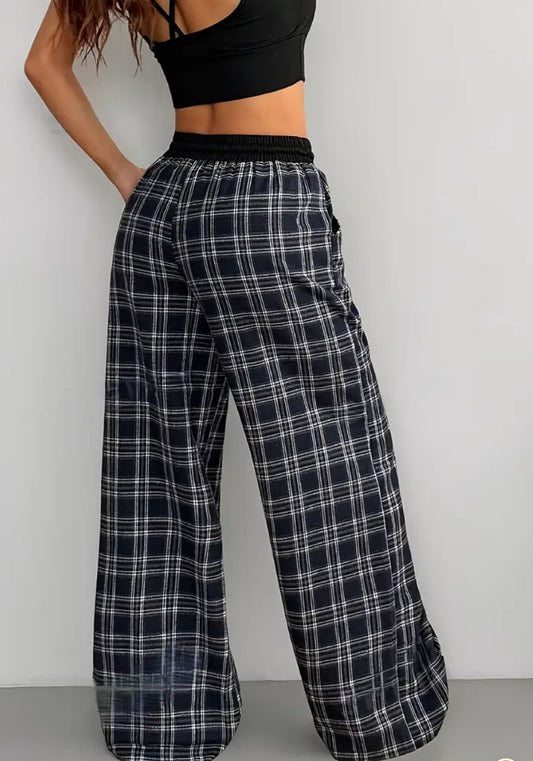 Plaid Wide Leg Pants