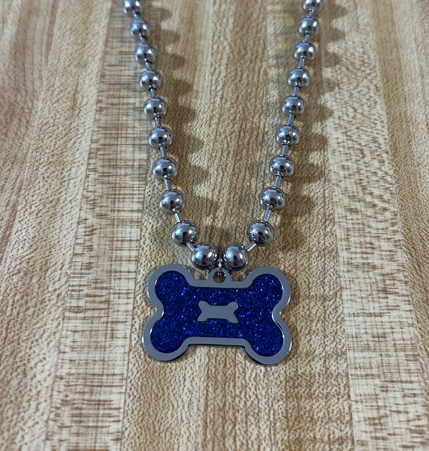 Dark Blue Glitter Dog Bone necklace