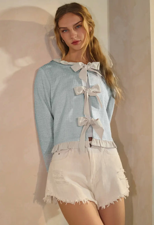 Bella Bow Cardigan: Blue