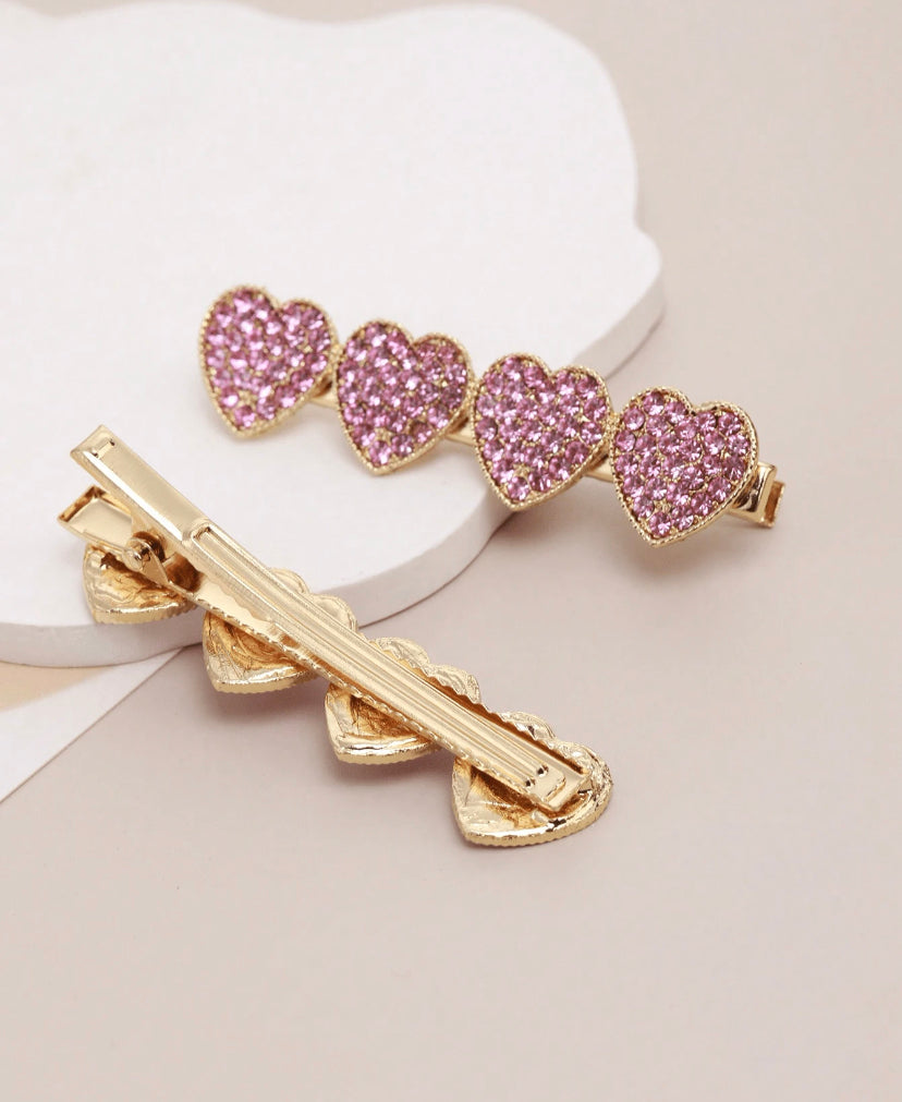 Rhinestone Heart Hair Barrette 2 set