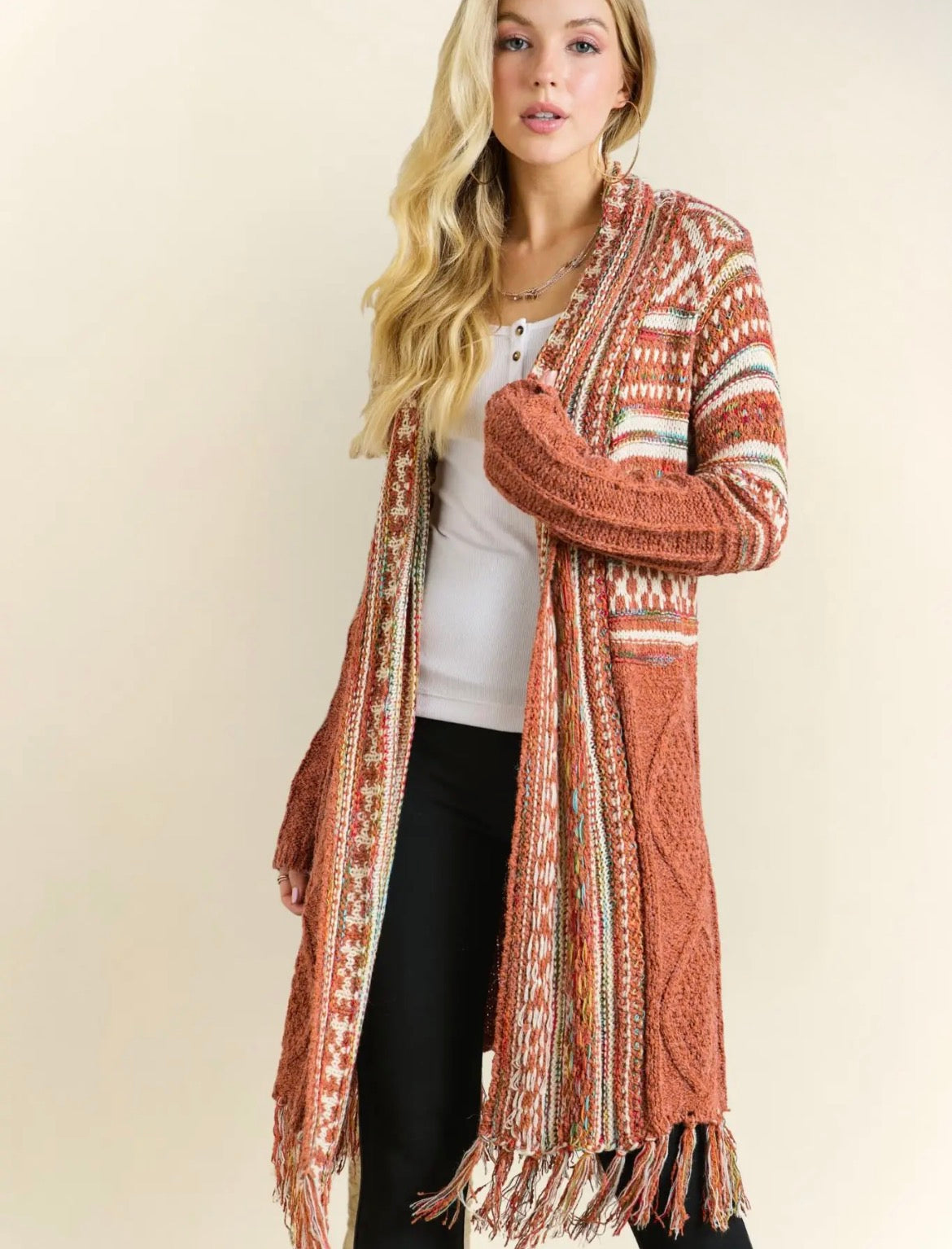 Fringe Tribal Cardigan- rust