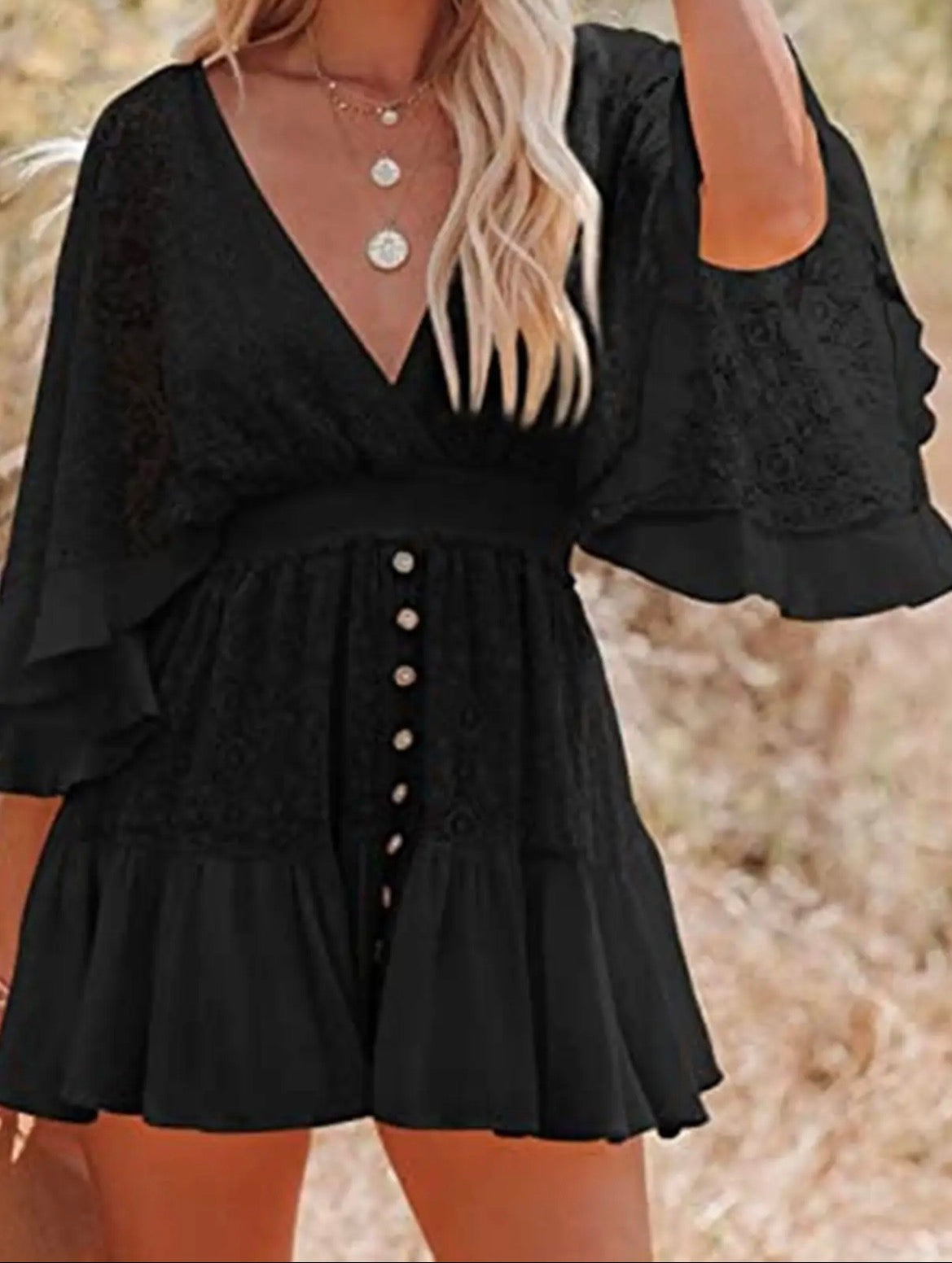 Lace Boho Dress: Black