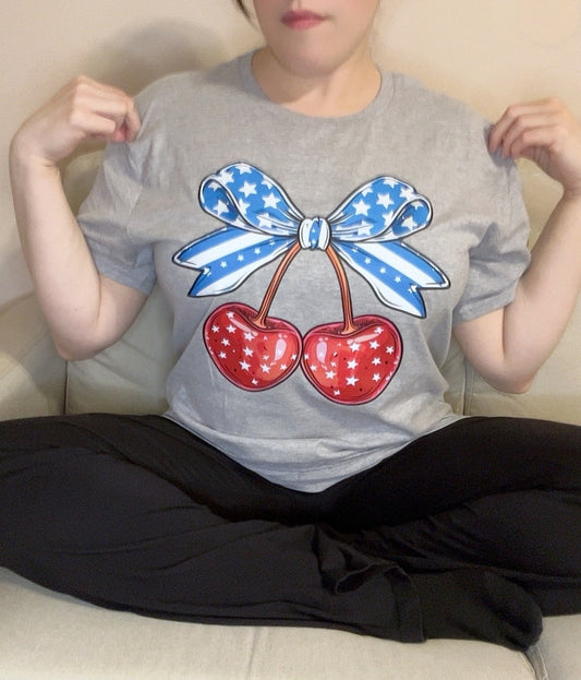 Red White & Blue Cherry Graphic Tee