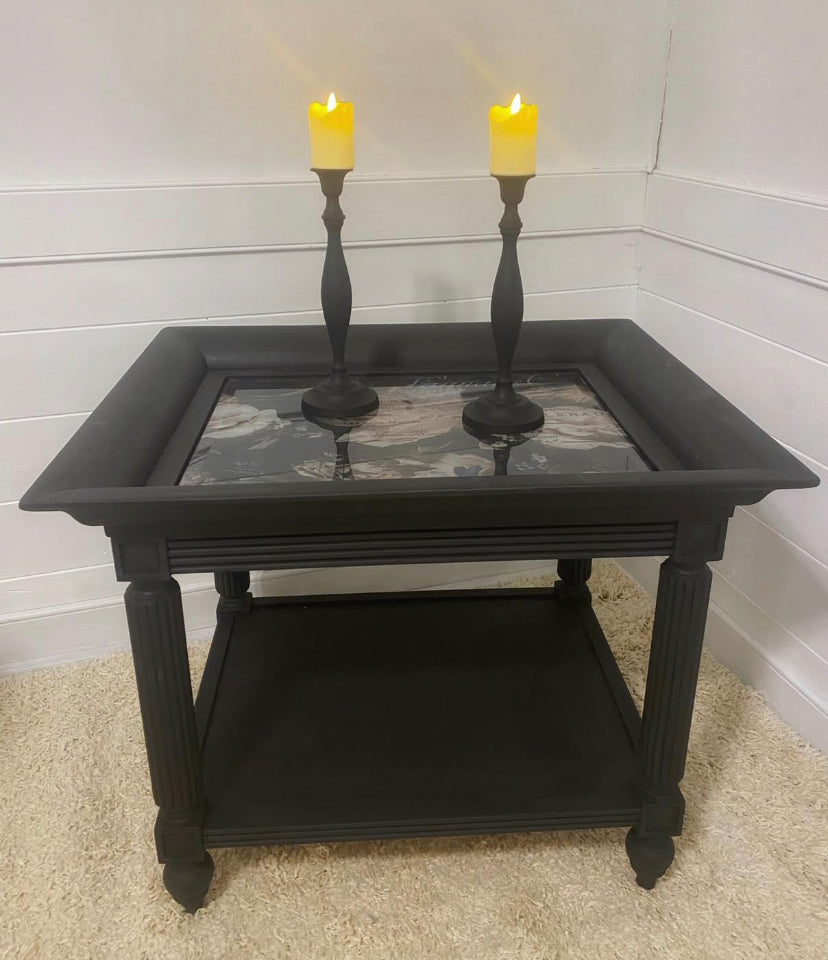 Decoupage Glass Insert Accent Table