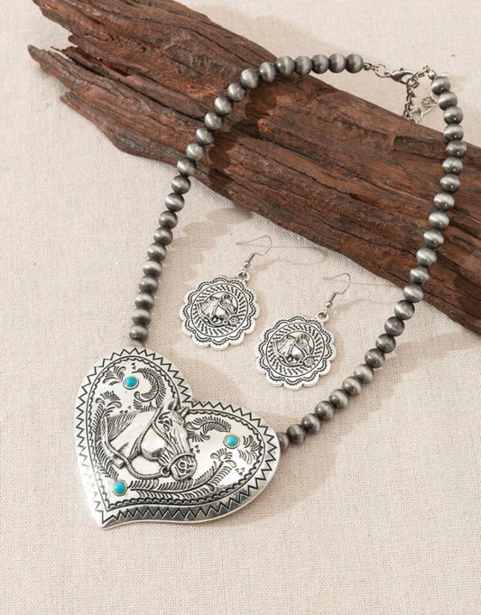 Heart with Horse Necklace/ earring set