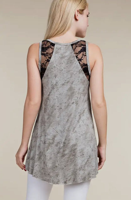 Rhinestone Lace Tank: taupe
