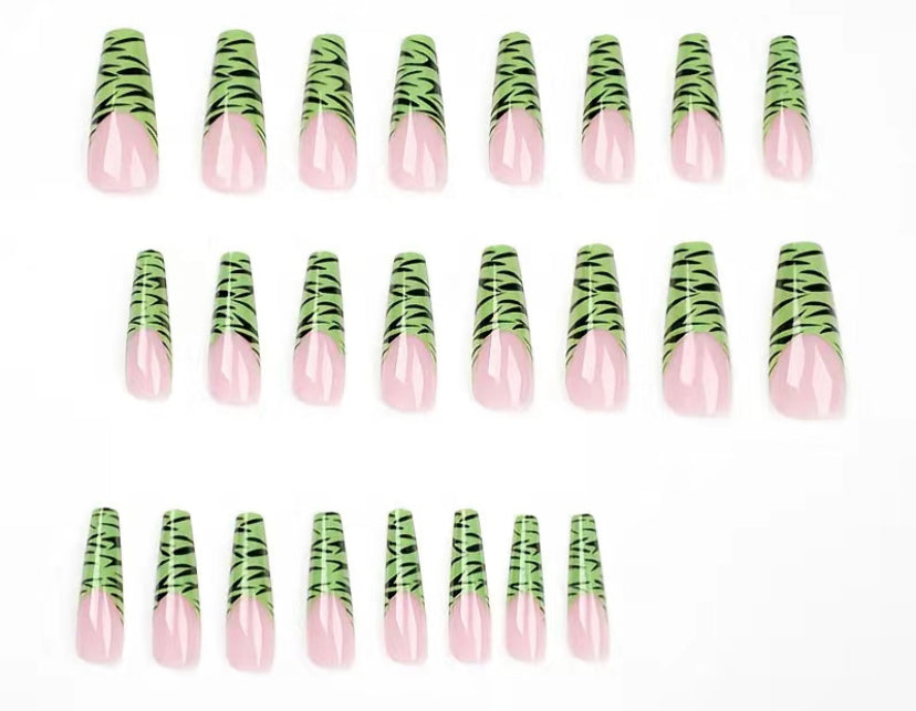 Green French Long Nails