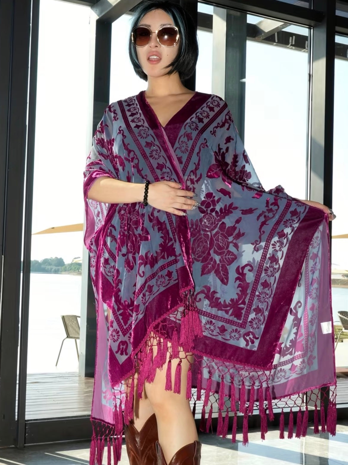 Burnout Velvet Kimono- Violet