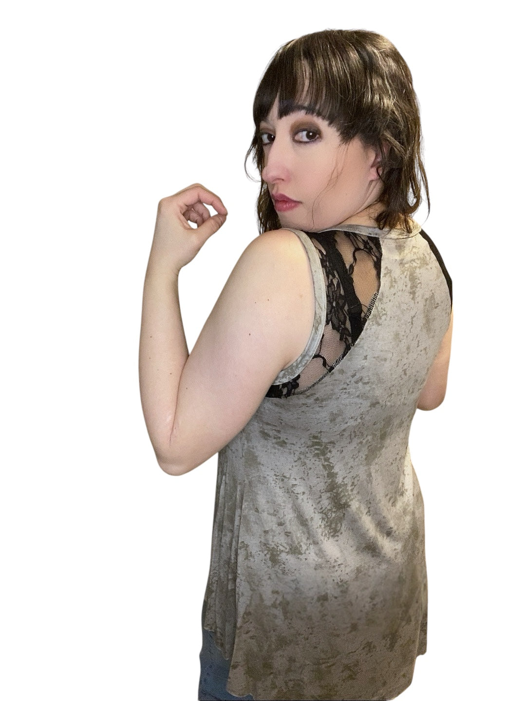 Rhinestone Lace Tank: taupe