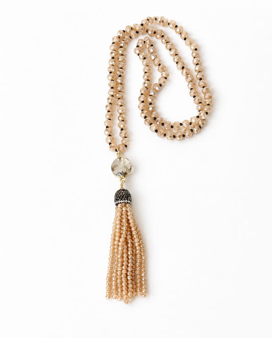 Boho Gem Tassel Necklace: Gold