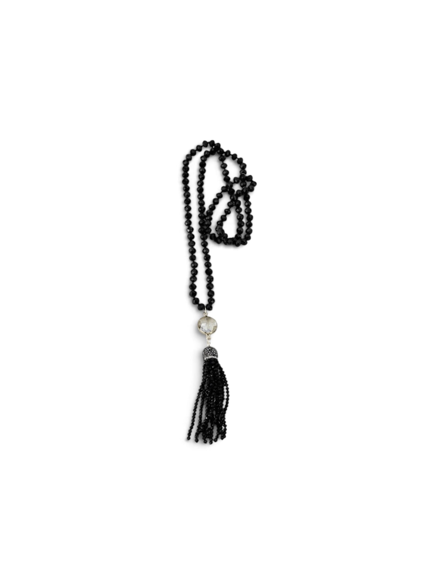 Boho Gem Tassel Necklace: Black