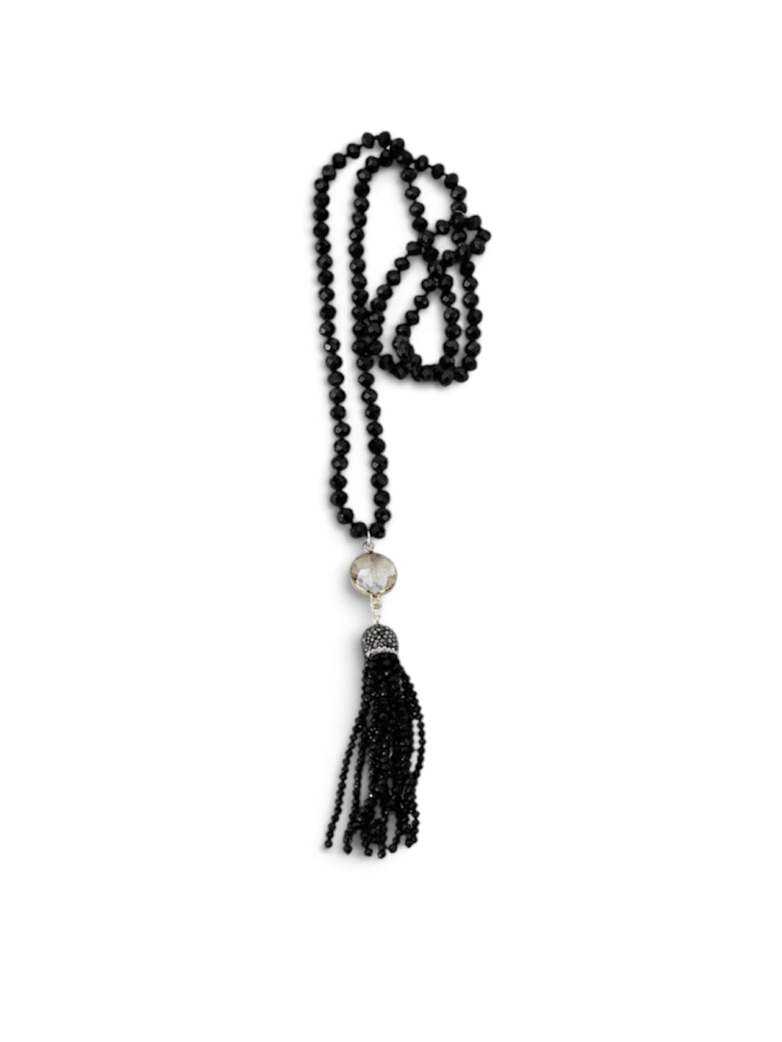 Boho Gem Tassel Necklace: Black
