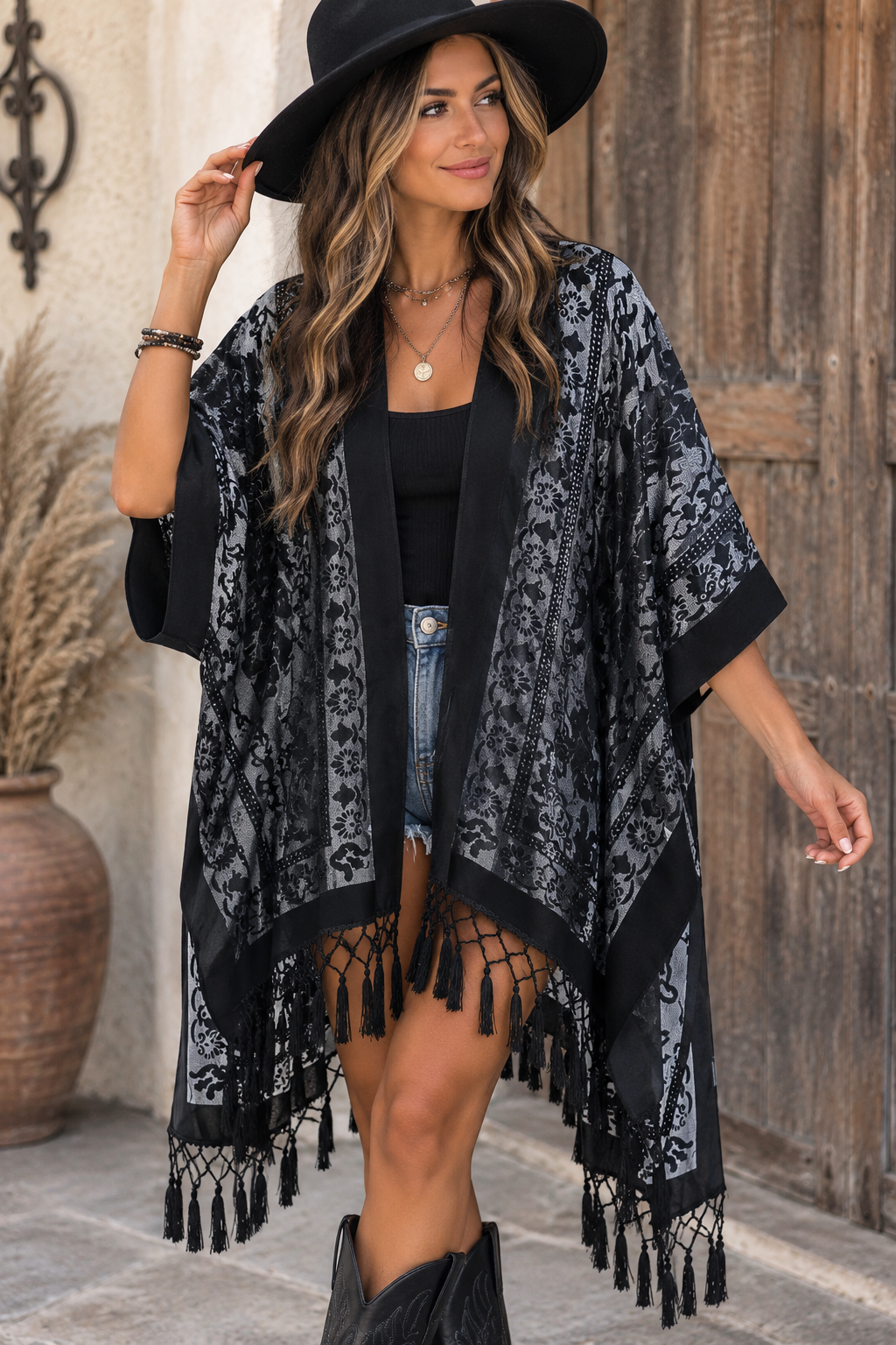 Burnout Velvet Kimono Dark Gray
