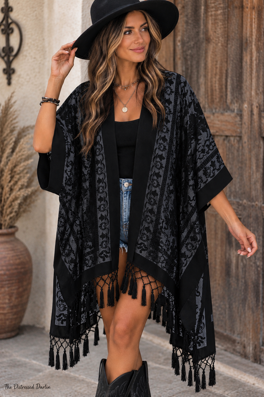 Burnout Velvet Kimono: Black