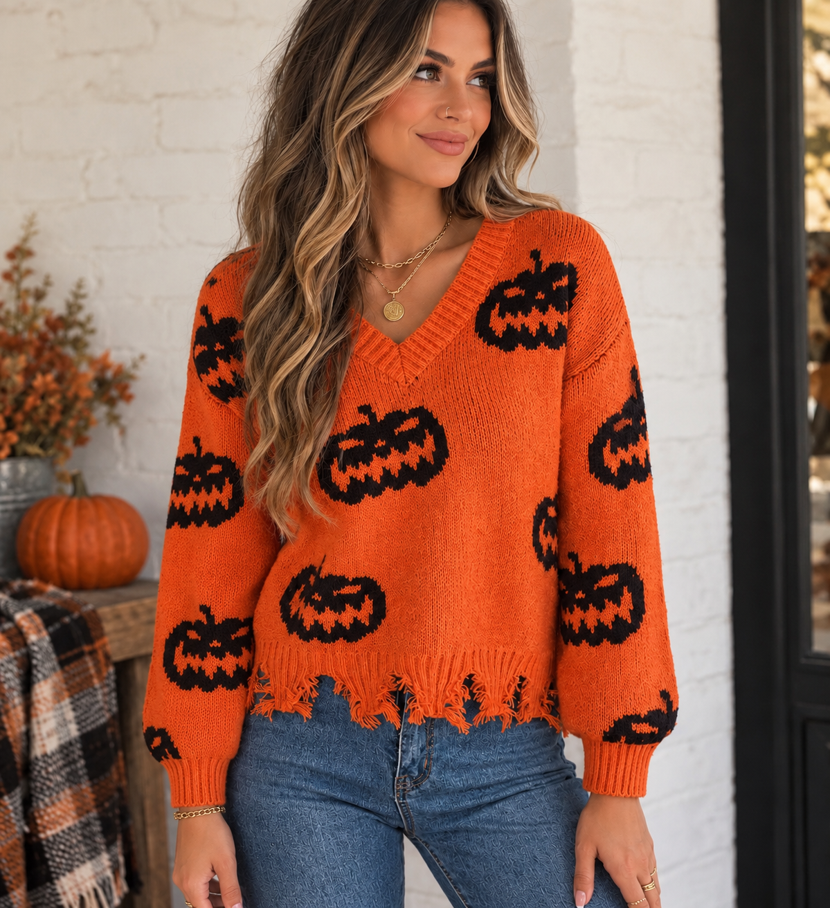 Pumpkin Fray Sweater
