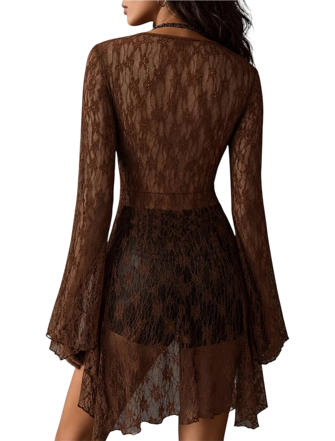 Boho Brown Lace Sheer Cover-Up