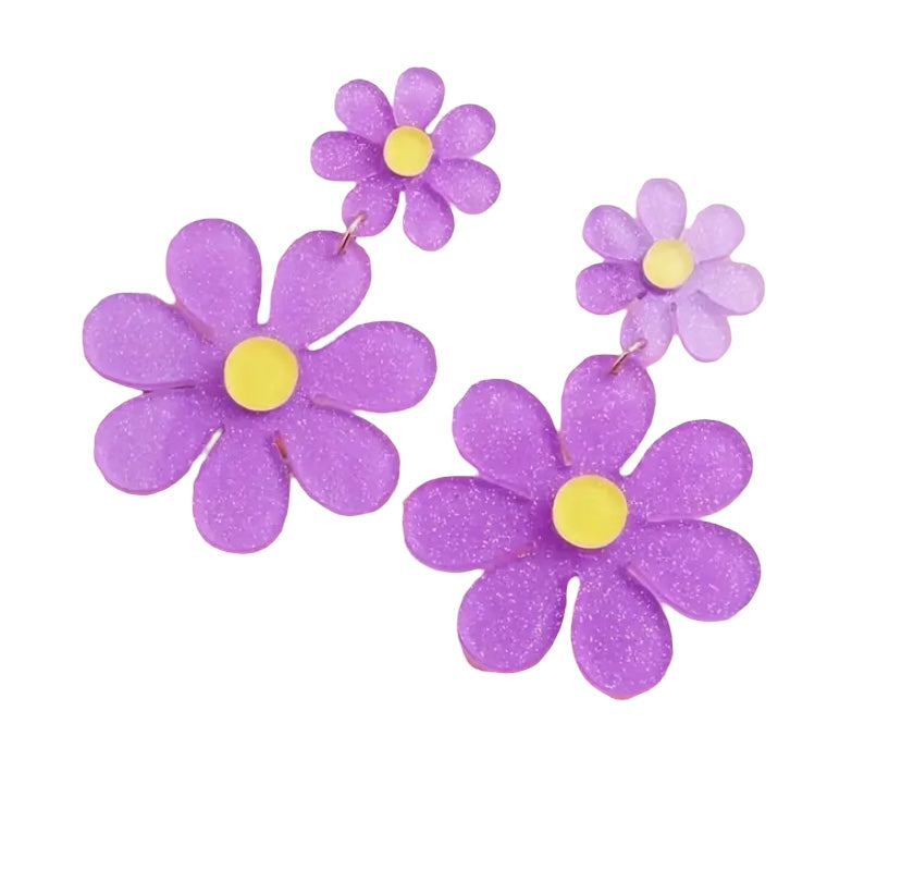 Daisy Dangle Earrings: purple