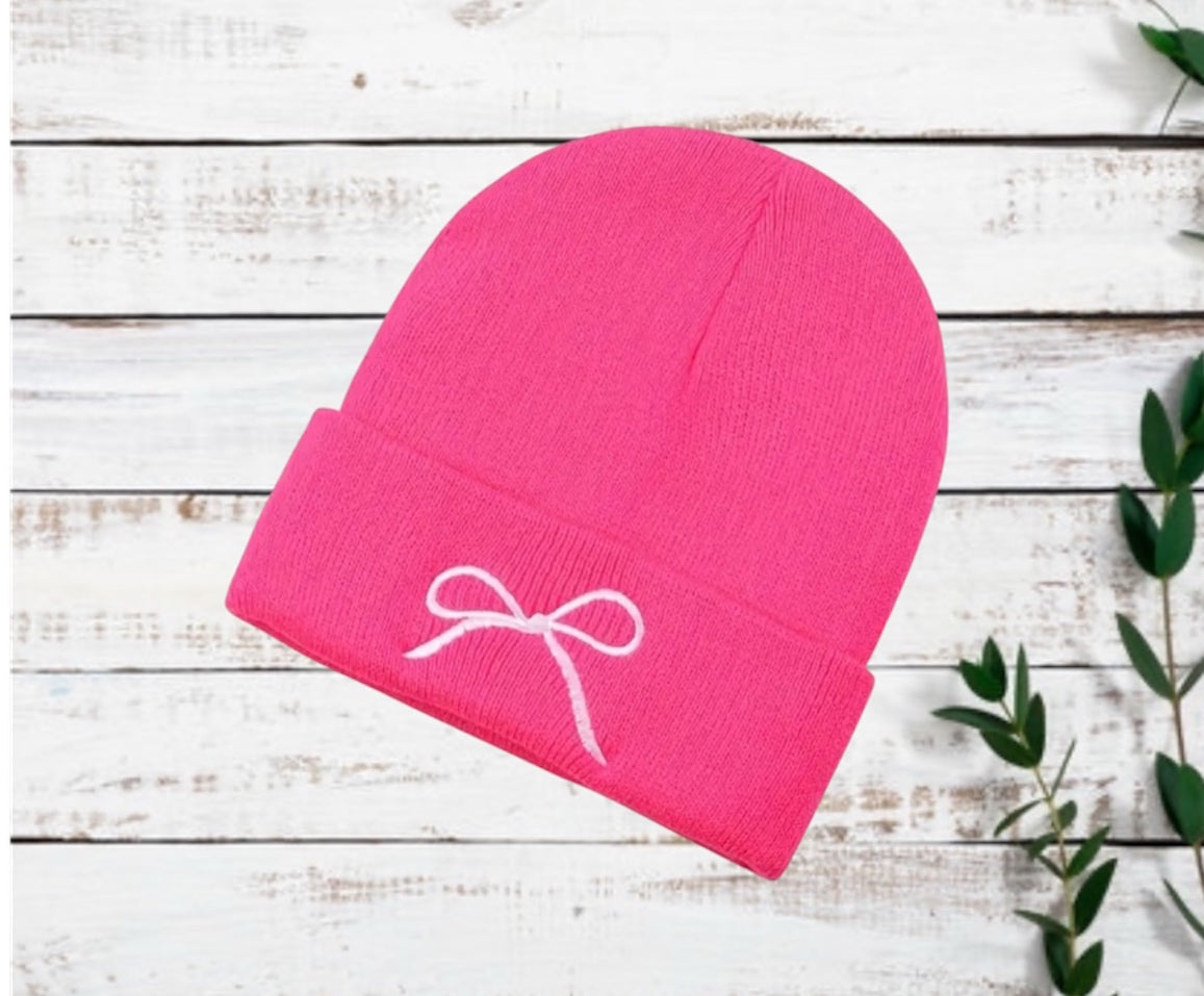 Bow beanie: Hot Pink