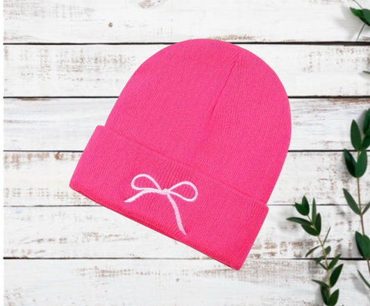 Bow beanie: Hot Pink