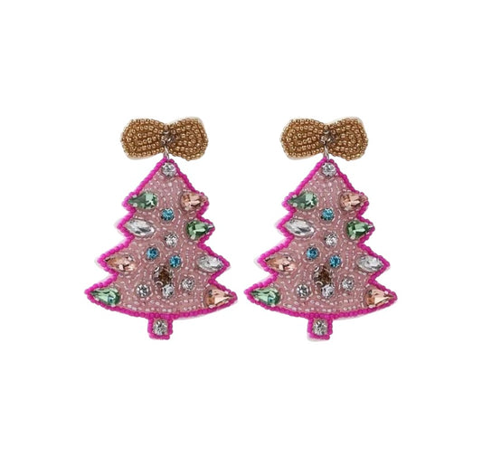 Beaded Christmas tree earrings