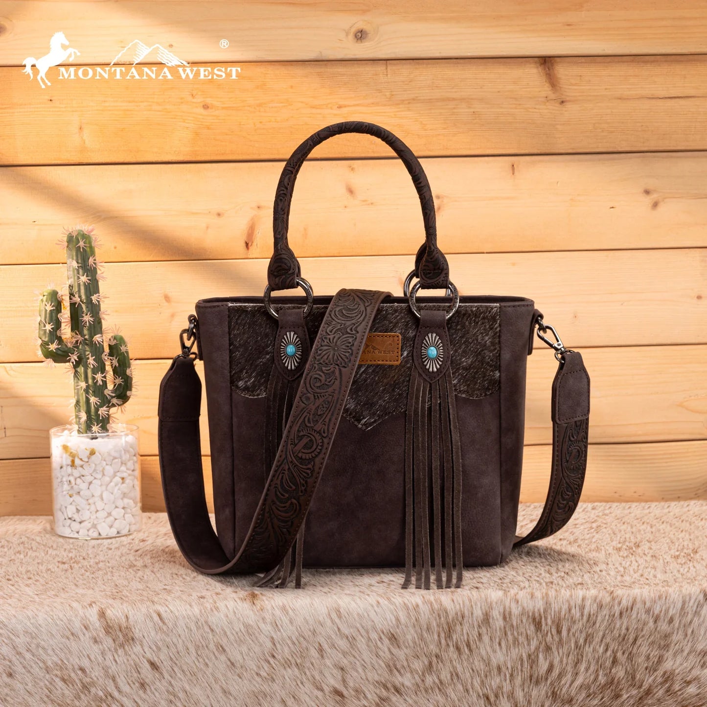 Brown Suede Montana West Cowhide Concealed Carry Tote