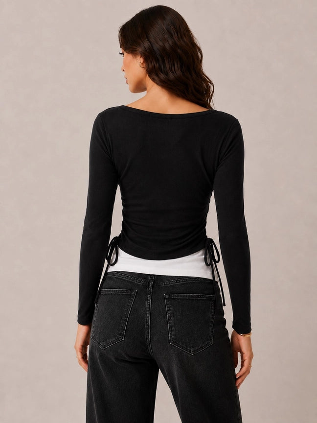 Square Neck Fake Layered Long Sleeve Top