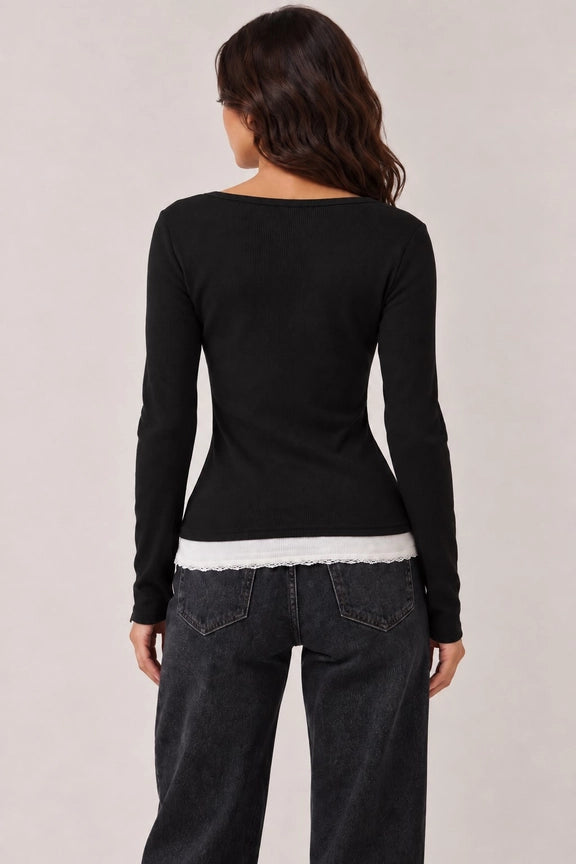Button Front Layered Long Sleeve