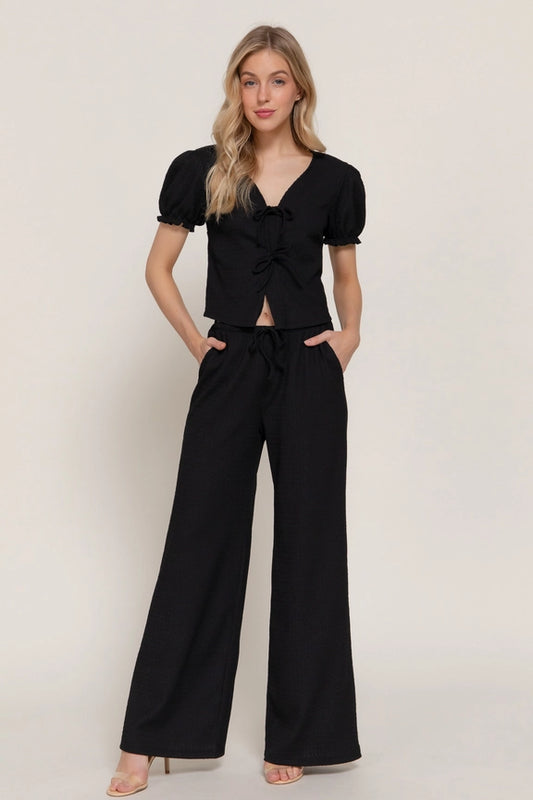 Black Bow Knit Top & Pants Set
