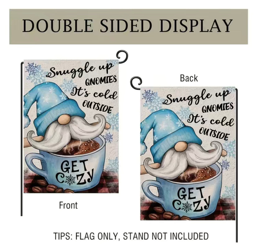 Winter Get Cozy Gnome Garden Flag