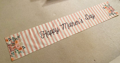 Pink striped Mother’s Day table runner