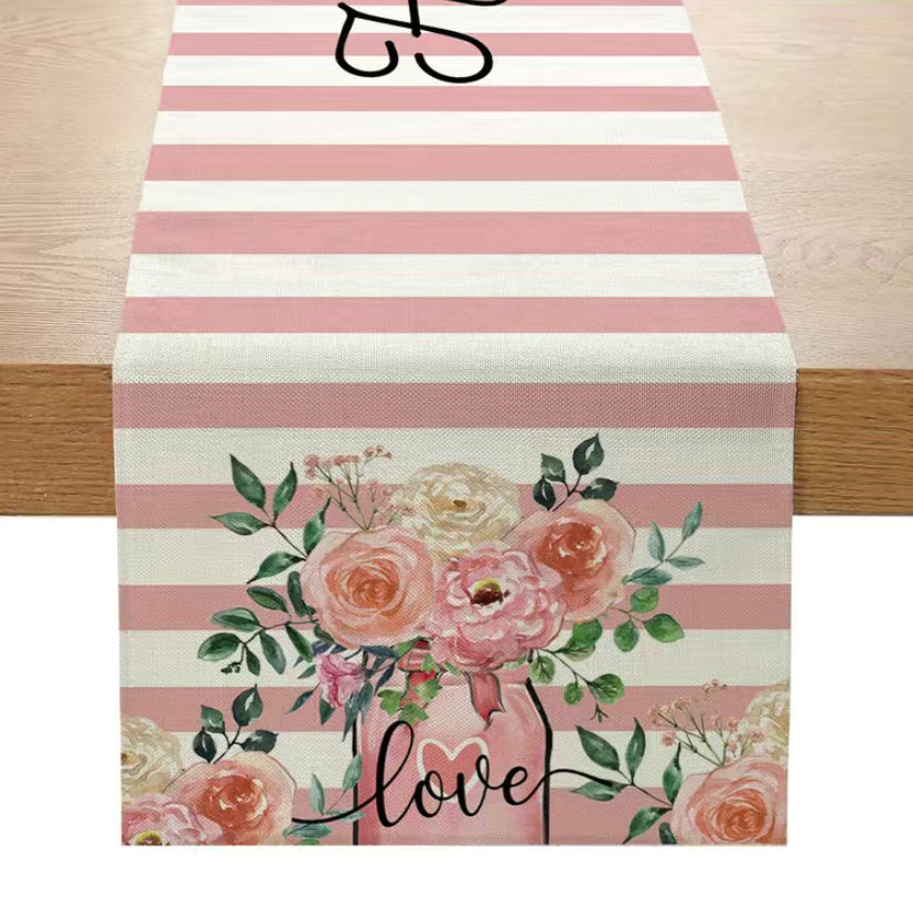 Pink striped Mother’s Day table runner