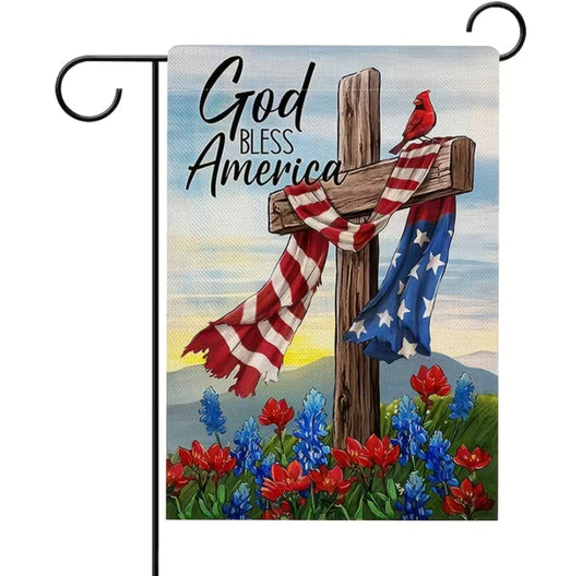 God Bless America Cross Garden Flag