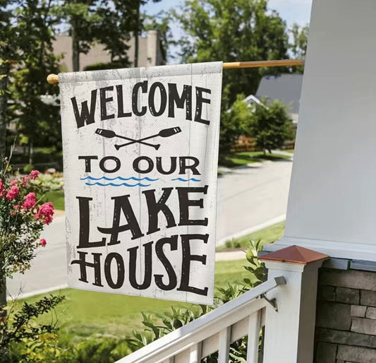 Lake house garden flag