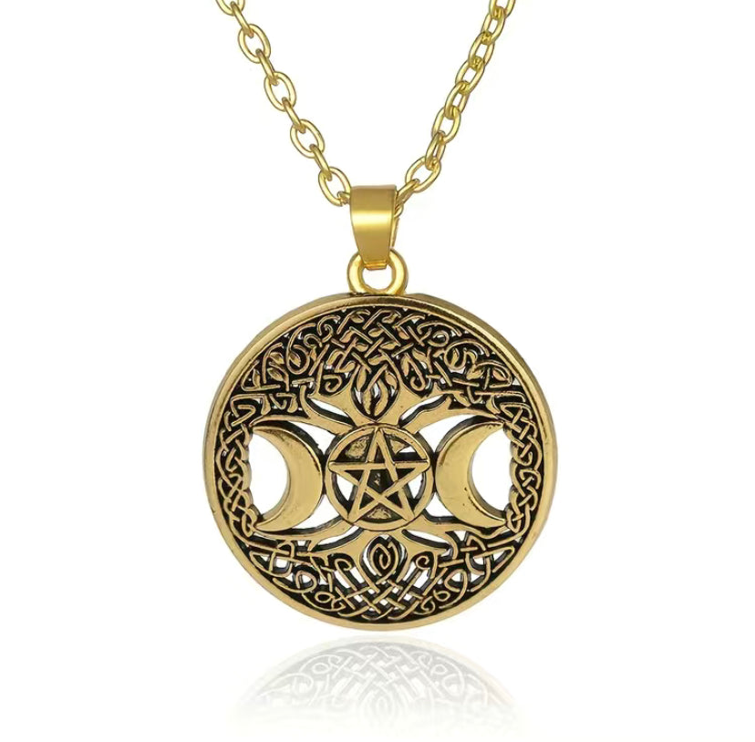 Pentacle Moon Tree of Life Necklace