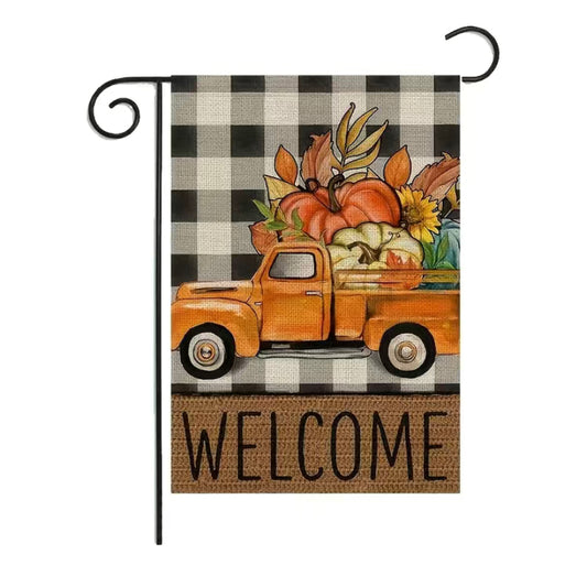 Rustic Truck Pumpkin welcome garden flag