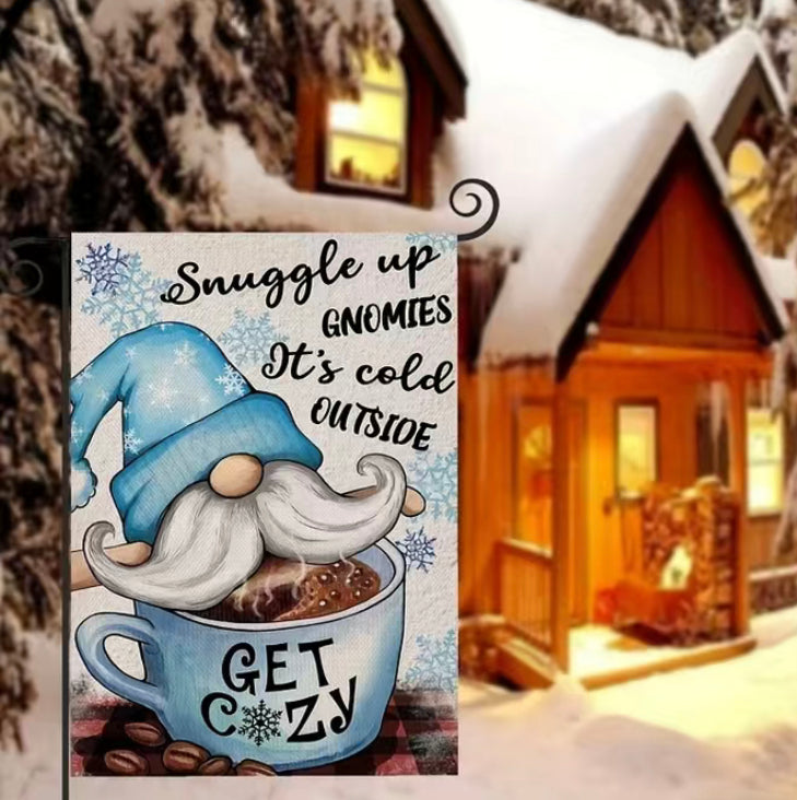 Winter Get Cozy Gnome Garden Flag