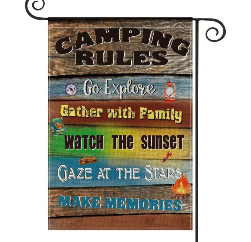 Camping Rules garden flag