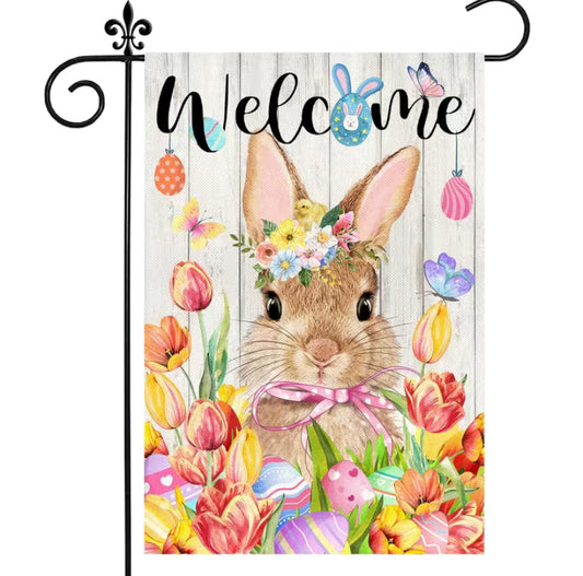 Welcome Bunny Easter garden flag
