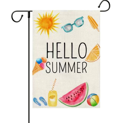 Hello summer garden flag